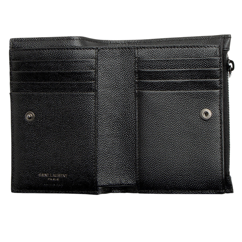 Saint Laurent Grain de Poudre Monogram Cassandre Fragments Bifold Wallet (SHF-hsZlQk)