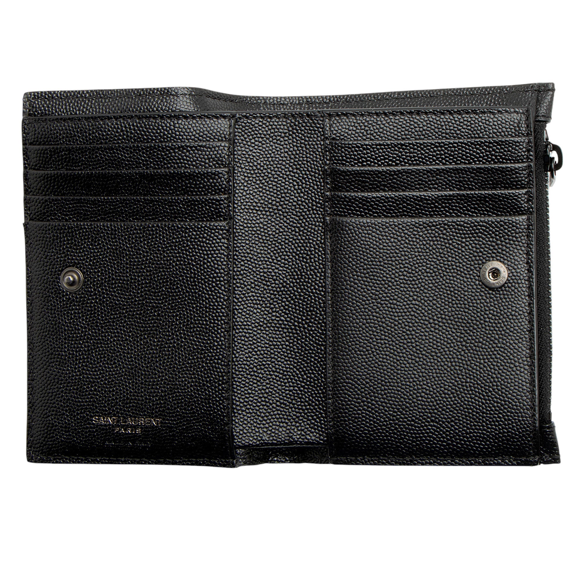 Saint Laurent Grain de Poudre Monogram Cassandre Fragments Bifold Wallet (SHF-hsZlQk)
