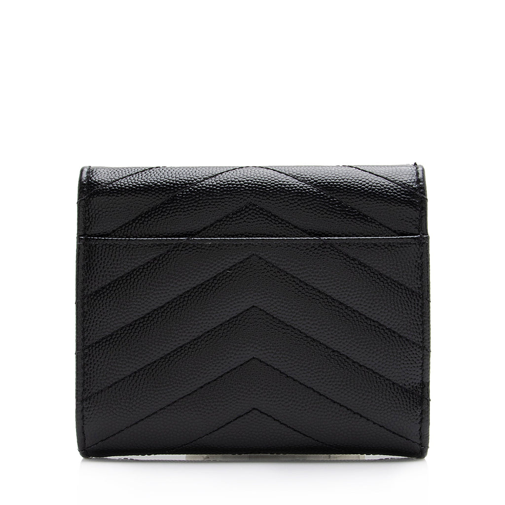 Saint Laurent Grain de Poudre Monogram Compact Tri-Fold Wallet (SHF-23573)