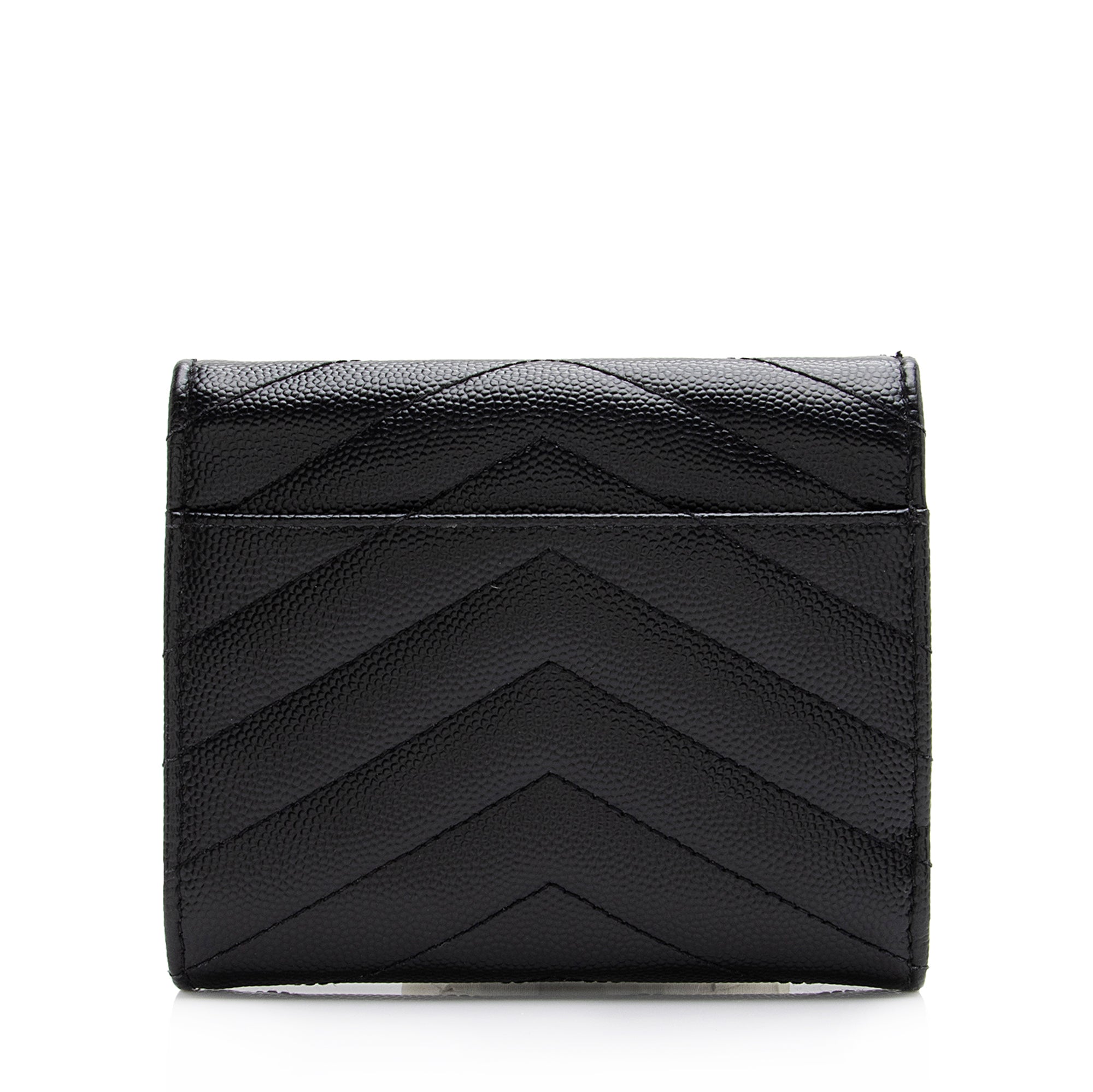 Saint Laurent Grain de Poudre Monogram Compact Tri-Fold Wallet (SHF-23573)
