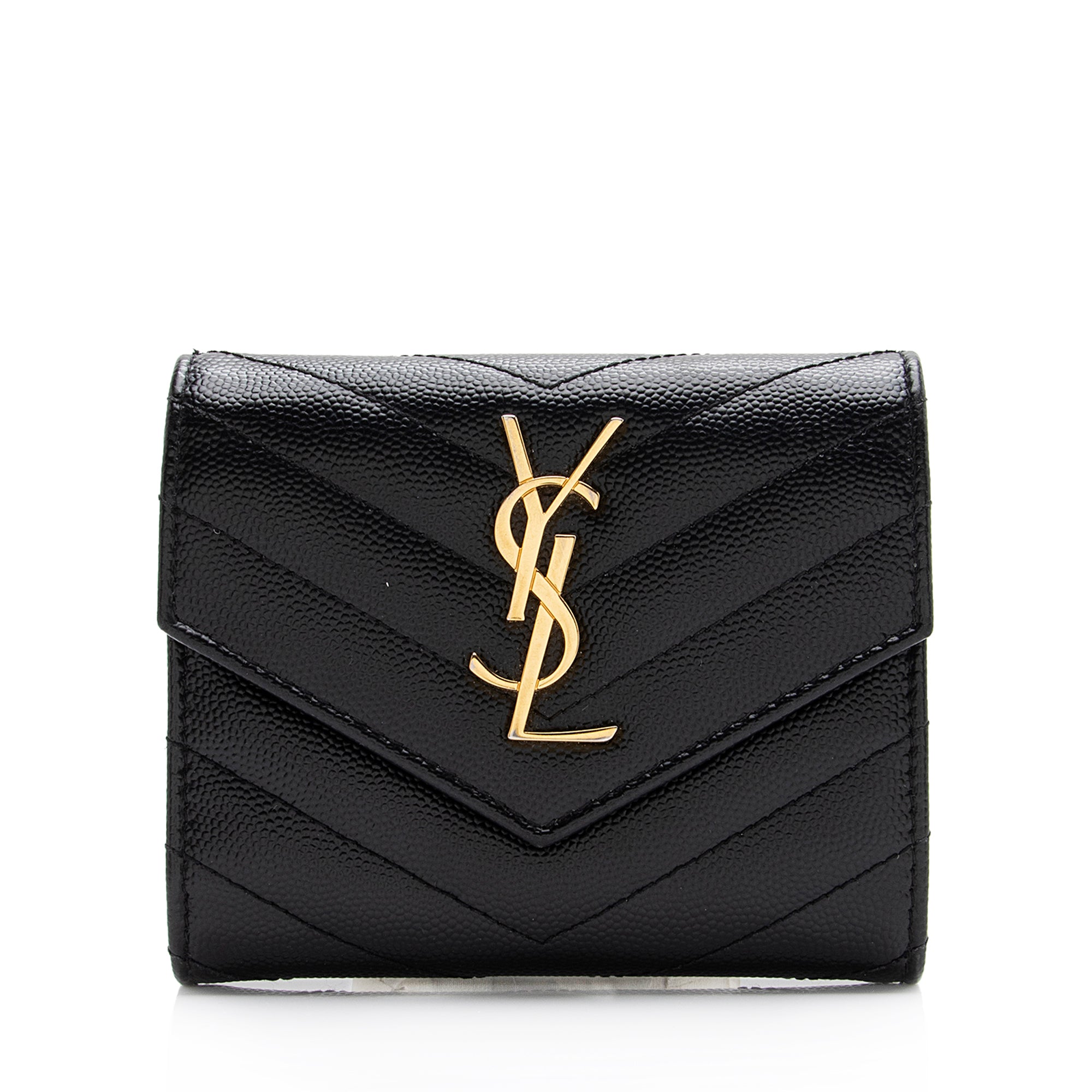 Saint Laurent Grain de Poudre Monogram Compact Tri-Fold Wallet (SHF-23573)