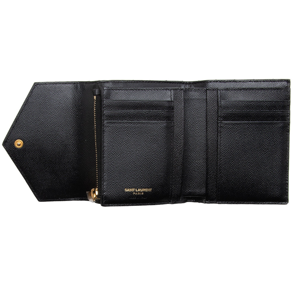 Saint Laurent Grain de Poudre Monogram Compact Tri-Fold Wallet (SHF-23573)
