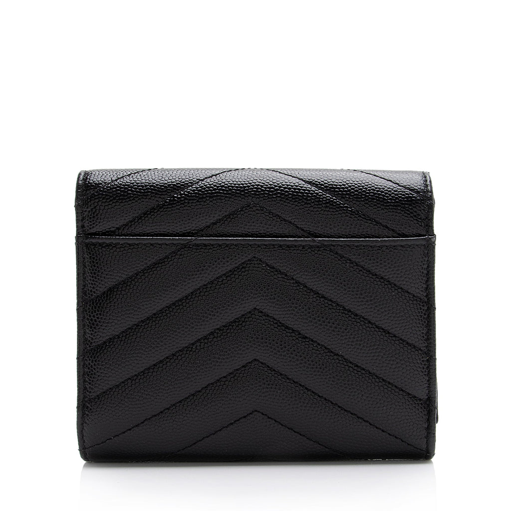 Saint Laurent Grain de Poudre Monogram Compact Tri-Fold Wallet (SHF-23574)