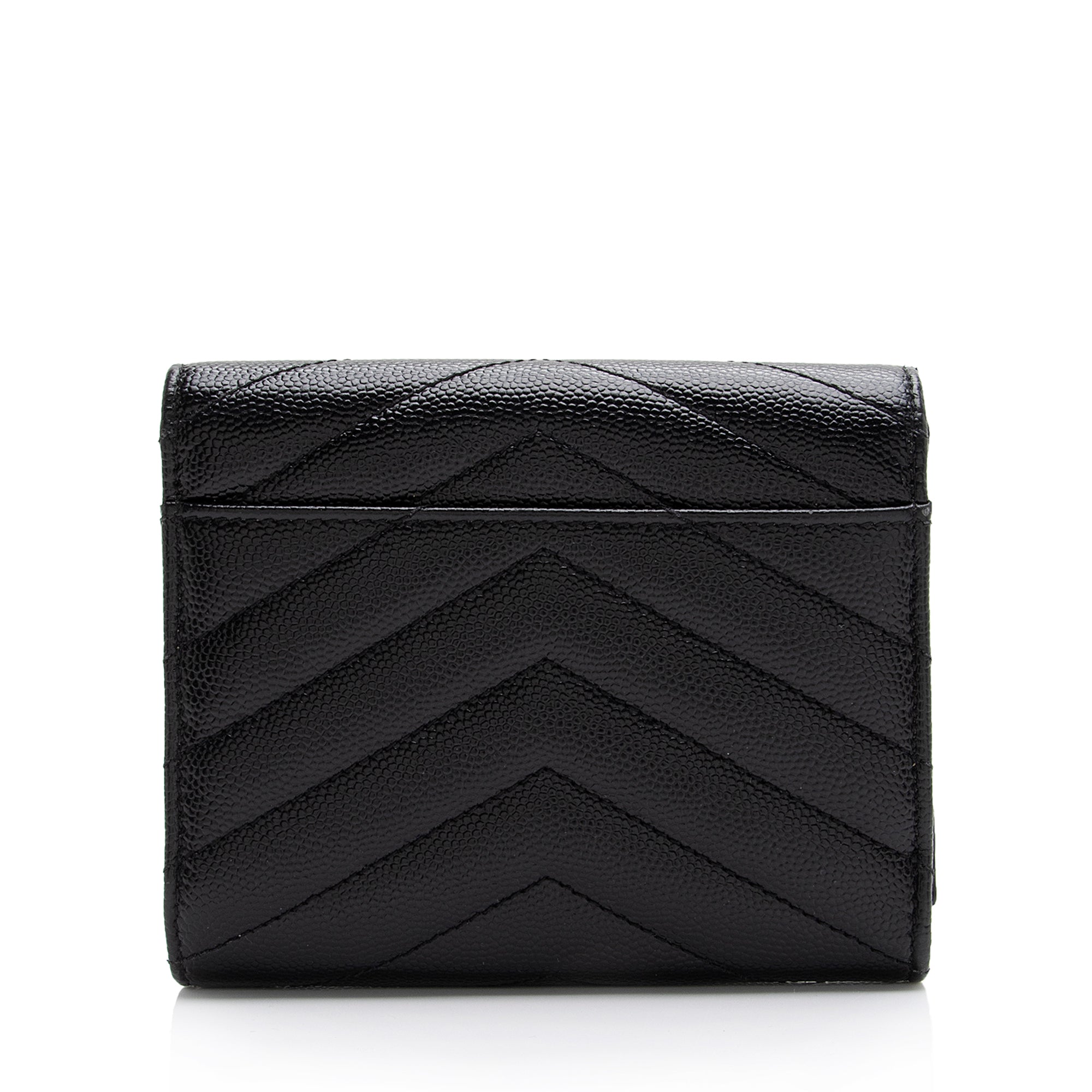 Saint Laurent Grain de Poudre Monogram Compact Tri-Fold Wallet (SHF-23574)