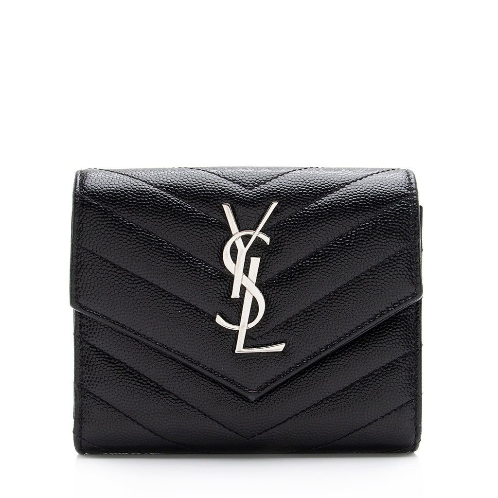 Saint Laurent Grain de Poudre Monogram Compact Tri-Fold Wallet (SHF-23574)