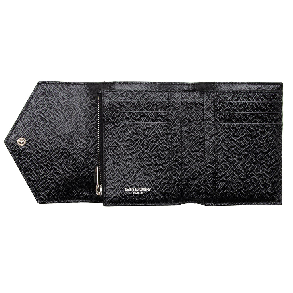 Saint Laurent Grain de Poudre Monogram Compact Tri-Fold Wallet (SHF-23574)