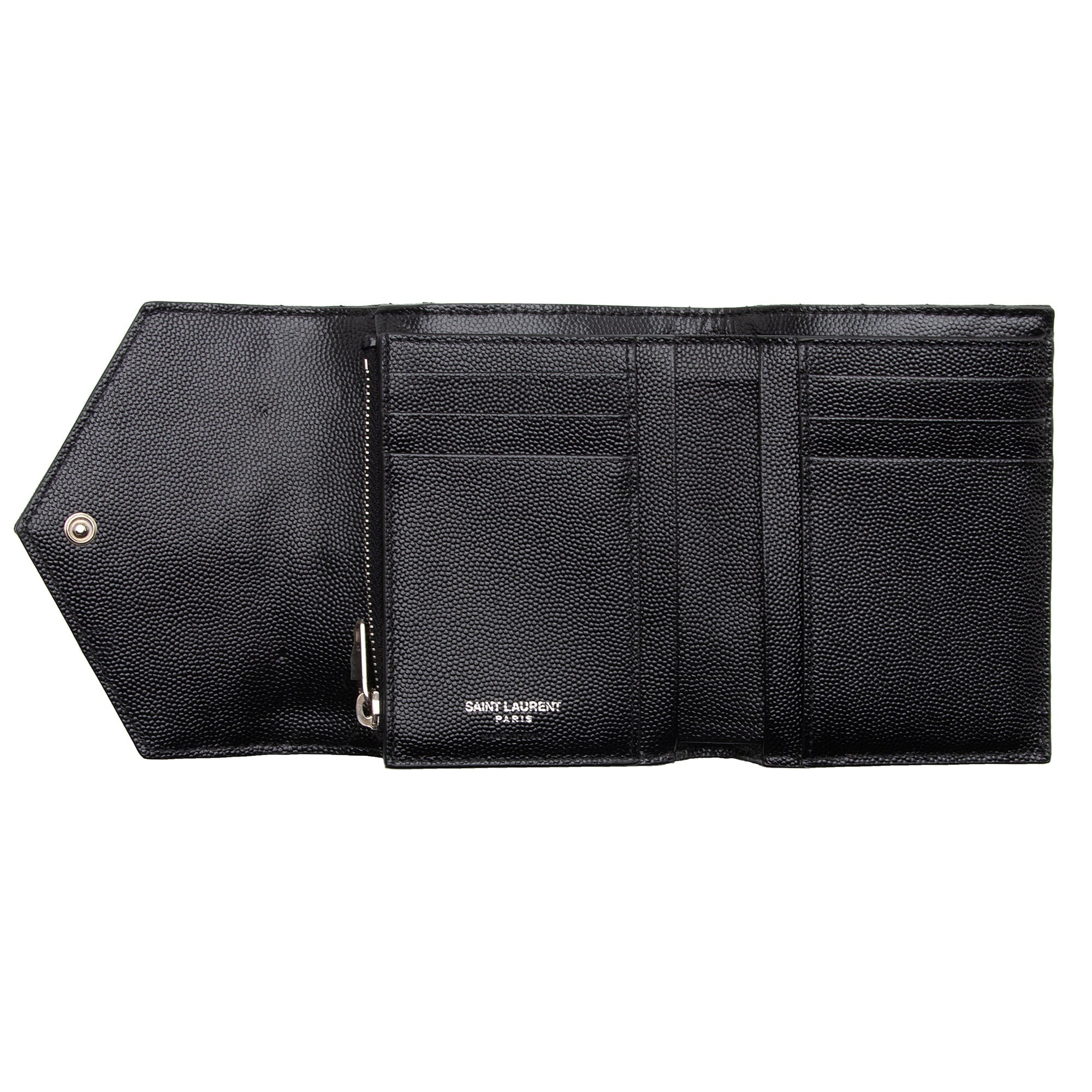Saint Laurent Grain de Poudre Monogram Compact Tri-Fold Wallet (SHF-23574)