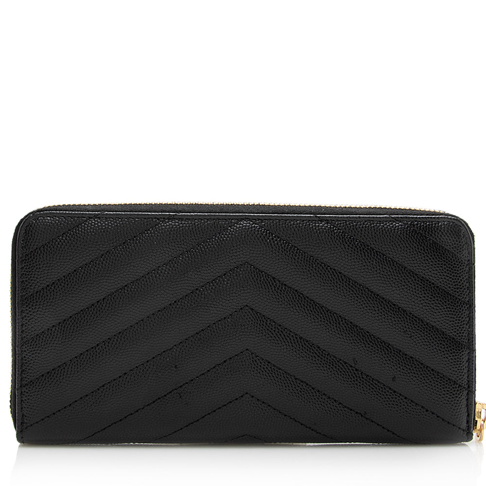 Saint Laurent Grain de Poudre Monogram Zip Around Wallet (SHF-21539)