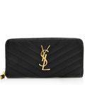 Saint Laurent Grain de Poudre Monogram Zip Around Wallet (SHF-21539)