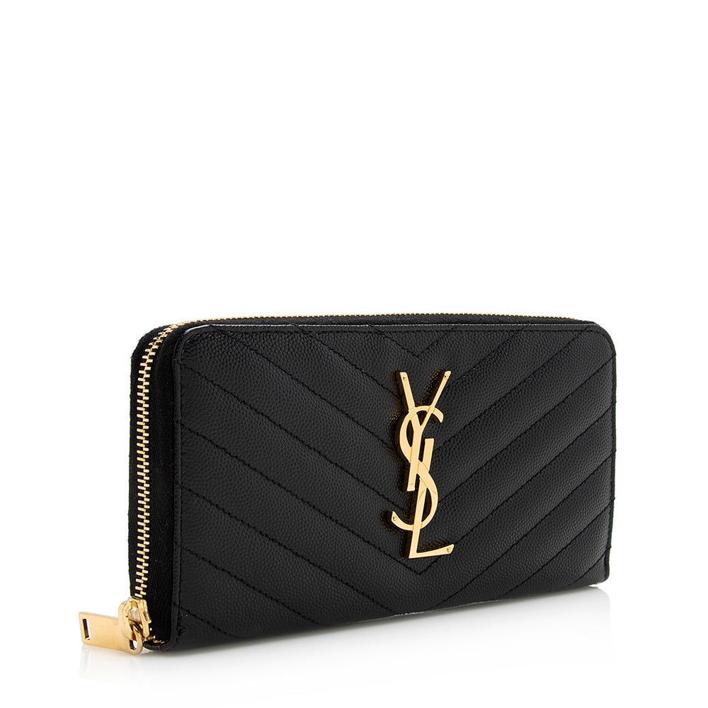 Saint Laurent Grain de Poudre Monogram Zip Around Wallet (SHF-21539)
