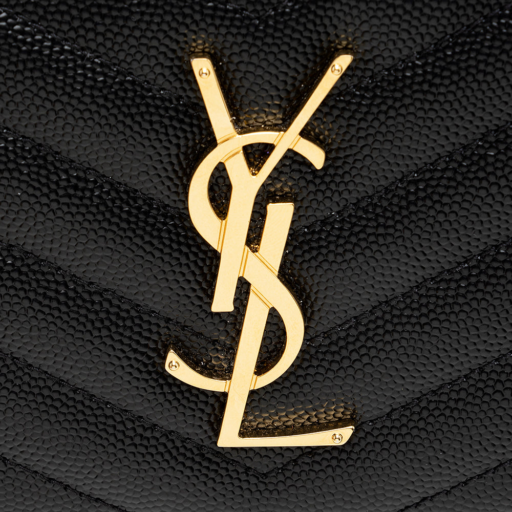 Saint Laurent Grain de Poudre Monogram Zip Around Wallet (SHF-23412)