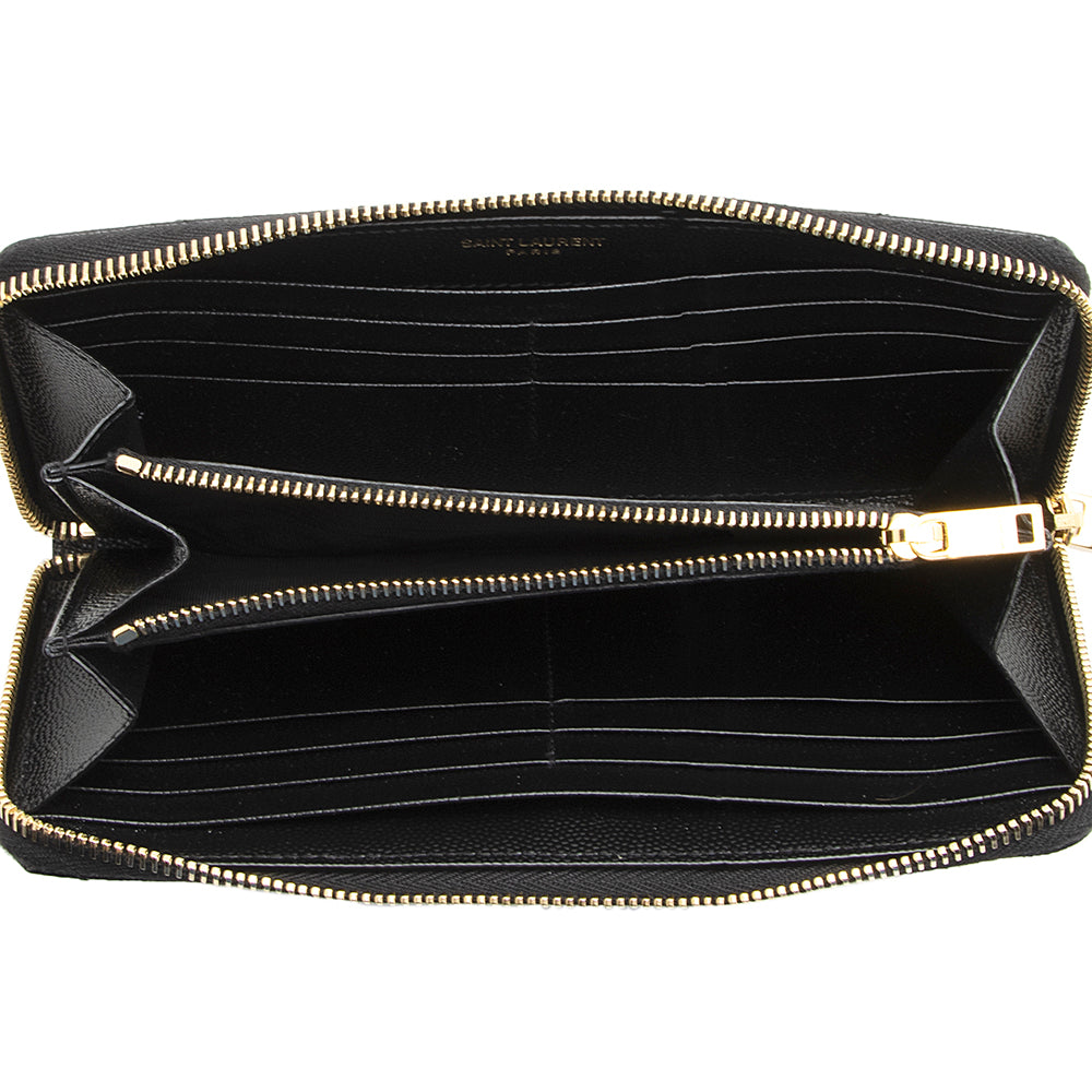 Saint Laurent Grain de Poudre Monogram Zip Around Wallet (SHF-23412)