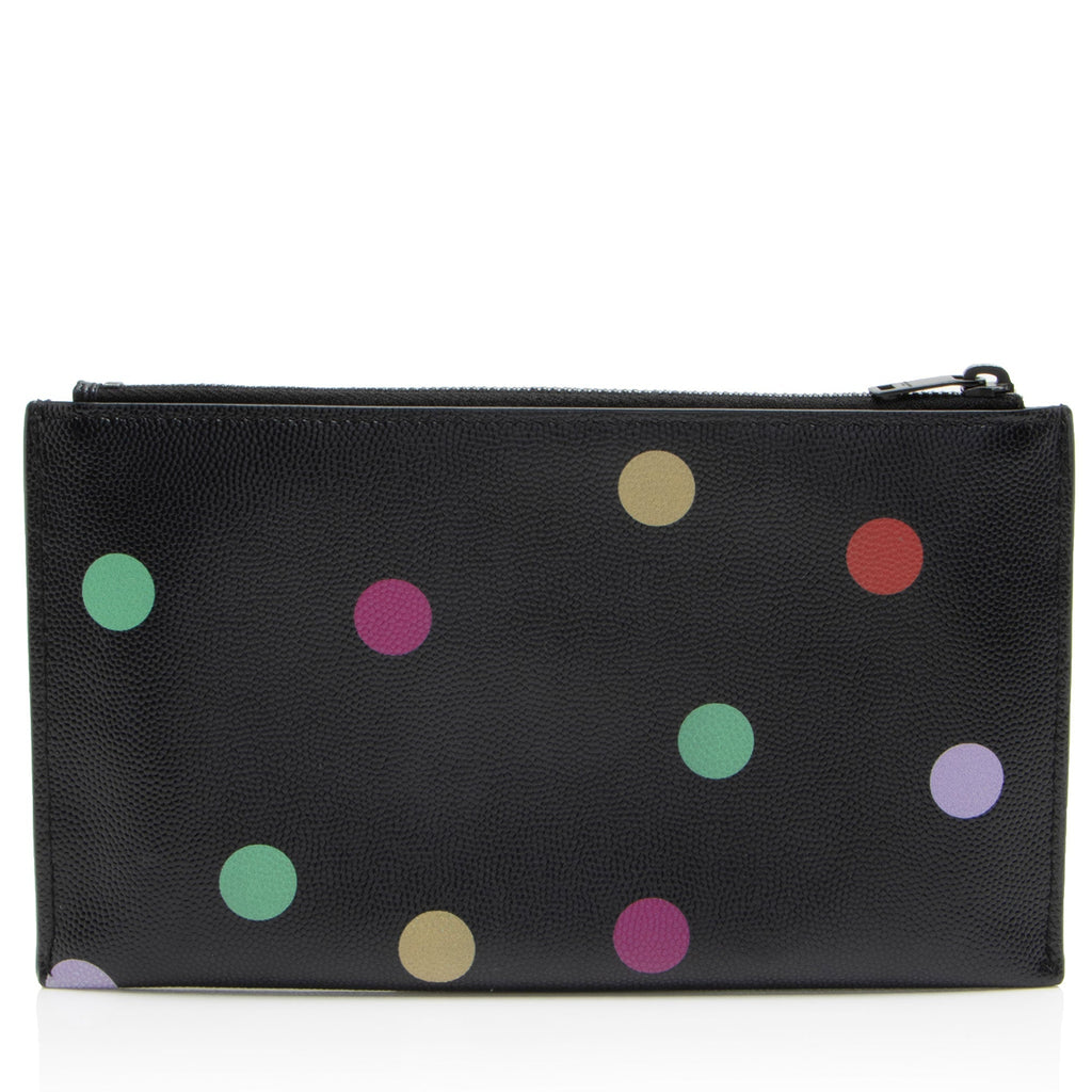Saint Laurent Grain de Poudre Polka Dots Monogram Bill Pouch