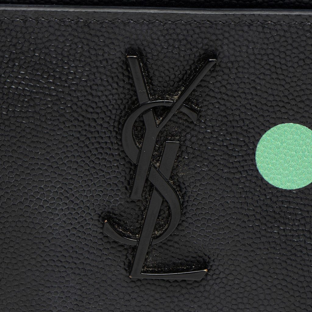 Saint Laurent Grain de Poudre Polka Dots Monogram Bill Pouch