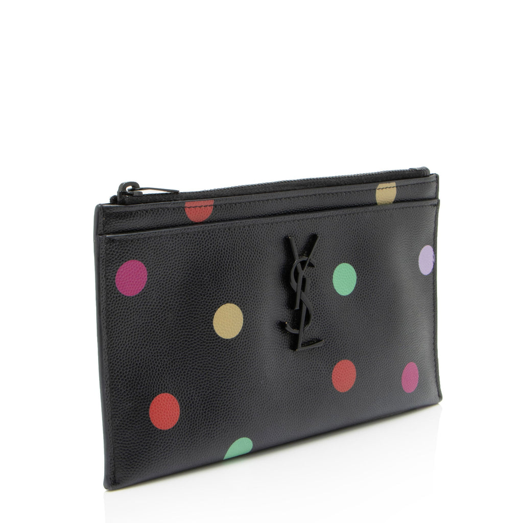 Saint Laurent Grain de Poudre Polka Dots Monogram Bill Pouch