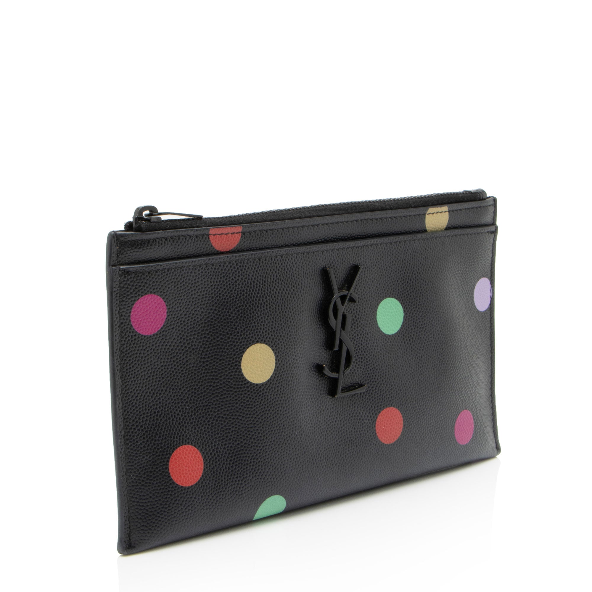 Saint Laurent Grain de Poudre Polka Dots Monogram Bill Pouch