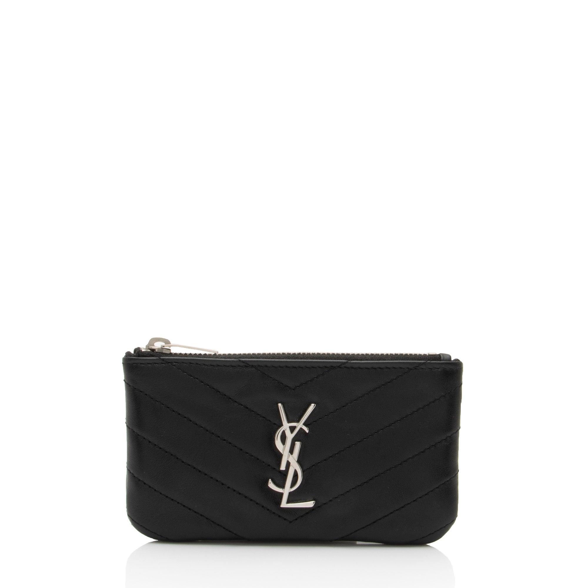 Saint Laurent Lambskin Monogram Cassandre Key Pouch (SHF-Ffj9zM)