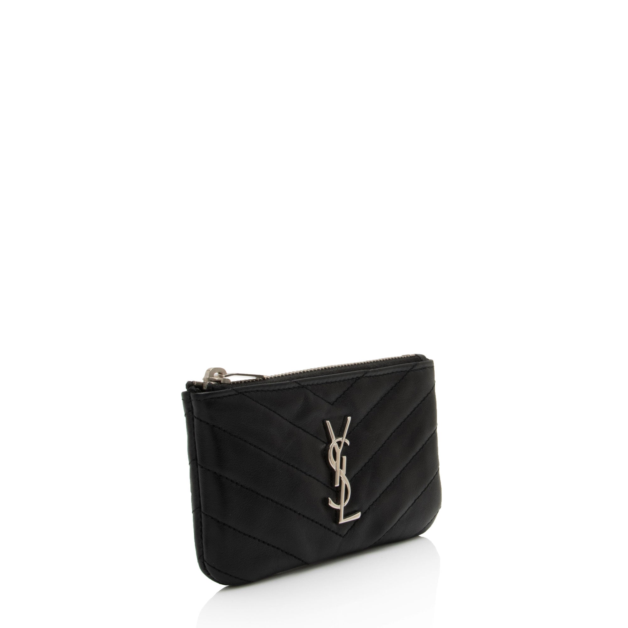 Saint Laurent Lambskin Monogram Cassandre Key Pouch (SHF-Ffj9zM)