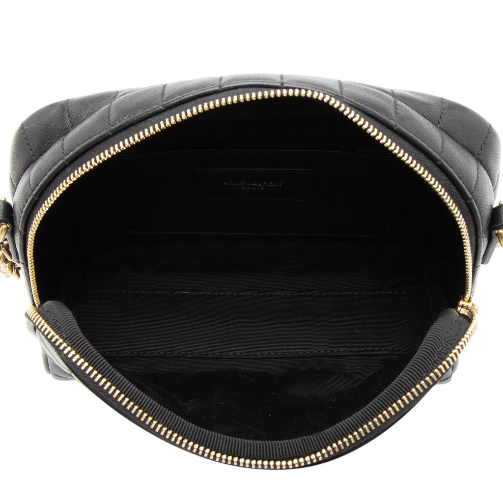 Saint Laurent Lambskin Matelasse Carre Monogram Cassandre Camera Bag (SHF-RGUZXr)