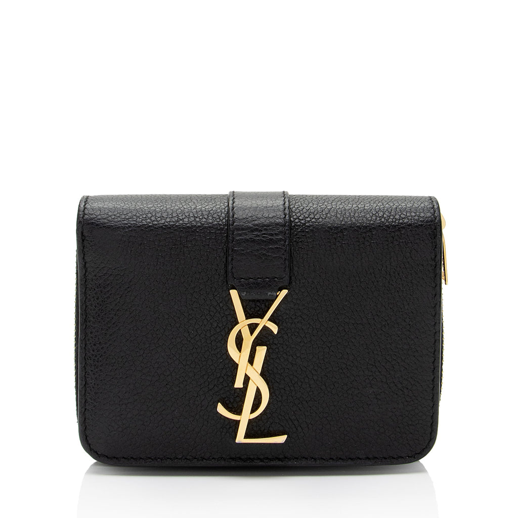 Saint Laurent Leather Monogram Compact Bi-Fold Wallet (SHF-EywM9H)