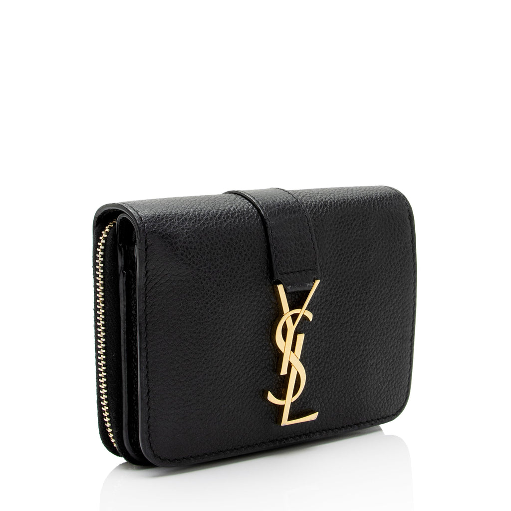 Saint Laurent Leather Monogram Compact Bi-Fold Wallet (SHF-EywM9H)