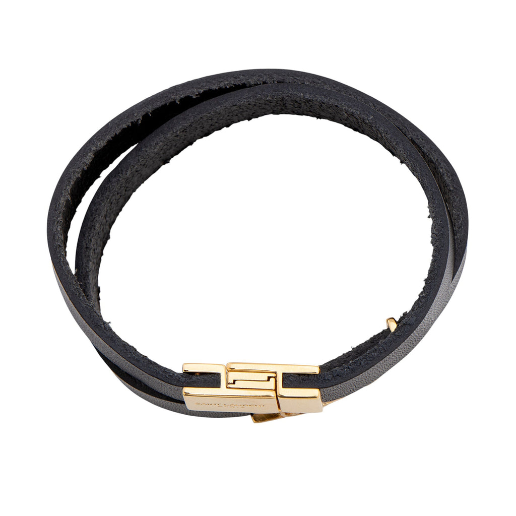 Saint Laurent Leather Monogram Double Wrap Bracelet