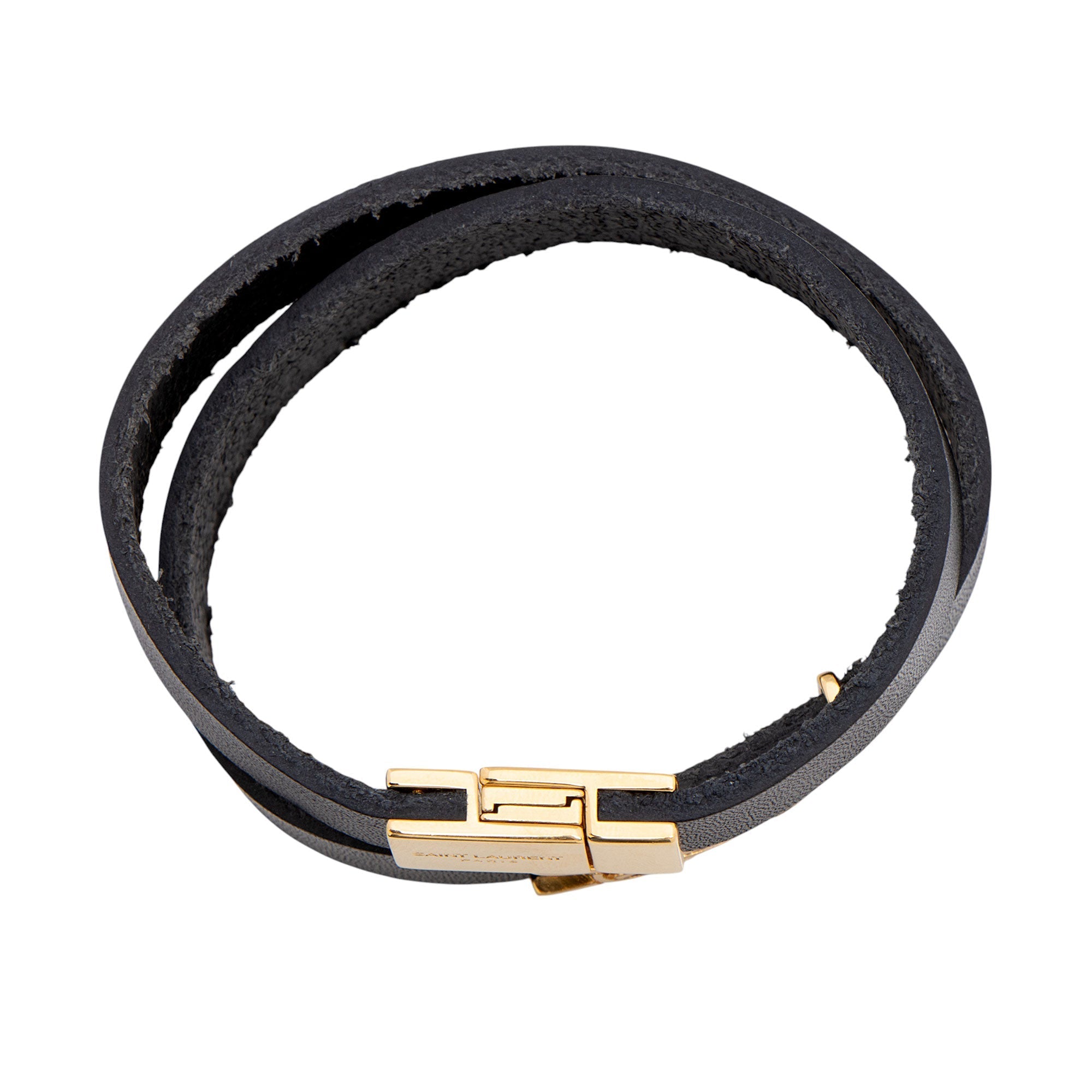 Saint Laurent Leather Monogram Double Wrap Bracelet
