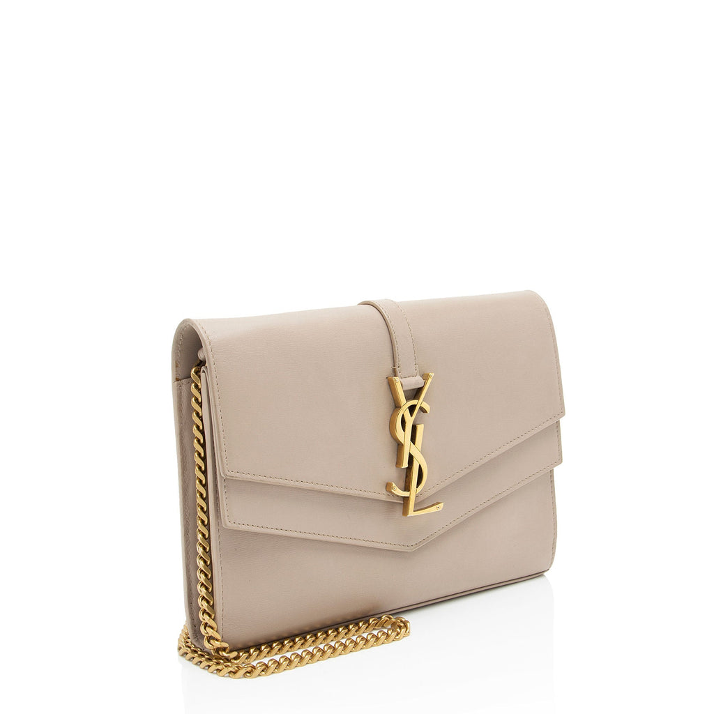 Saint Laurent Leather Monogram Sulpice Chain Wallet