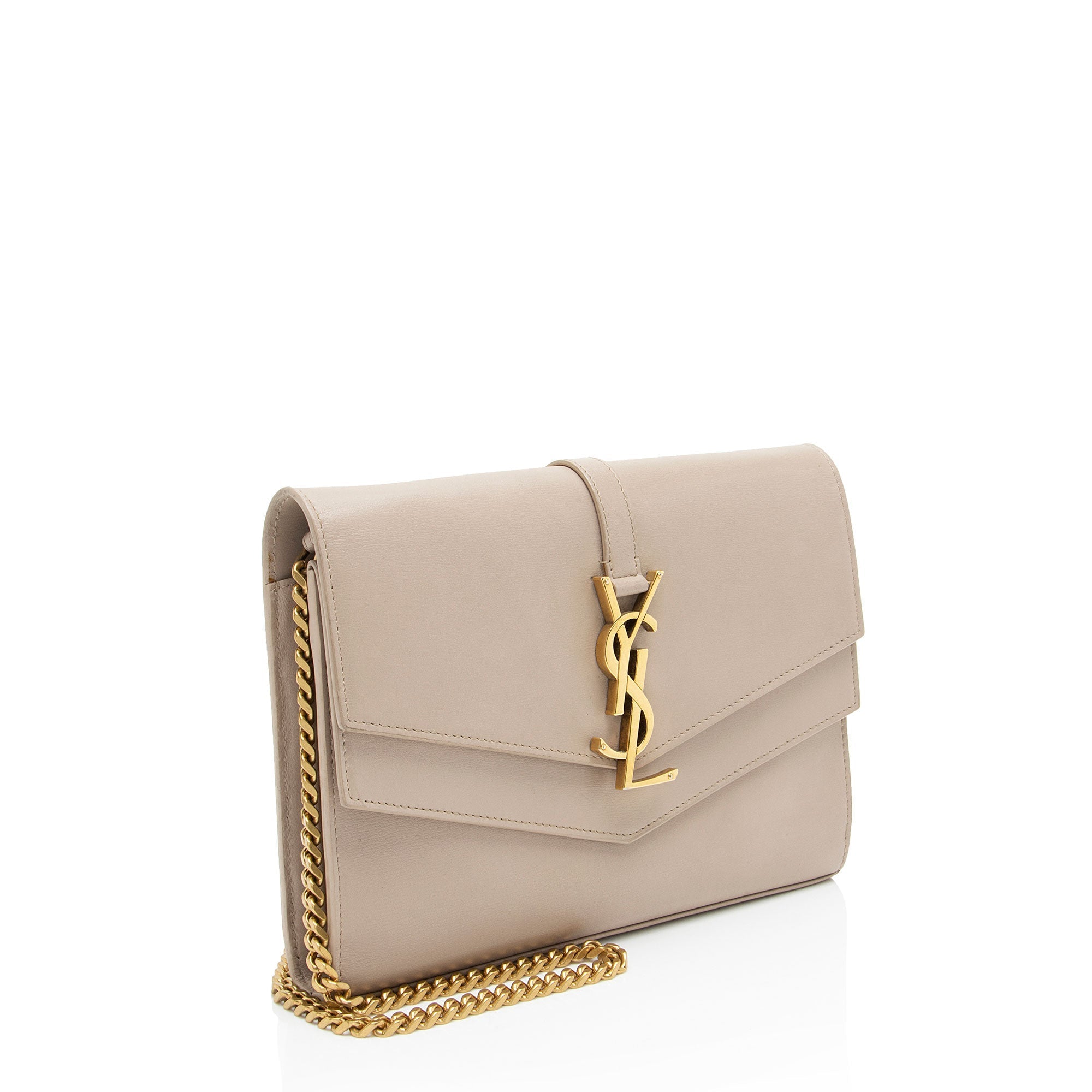 Saint Laurent Leather Monogram Sulpice Chain Wallet