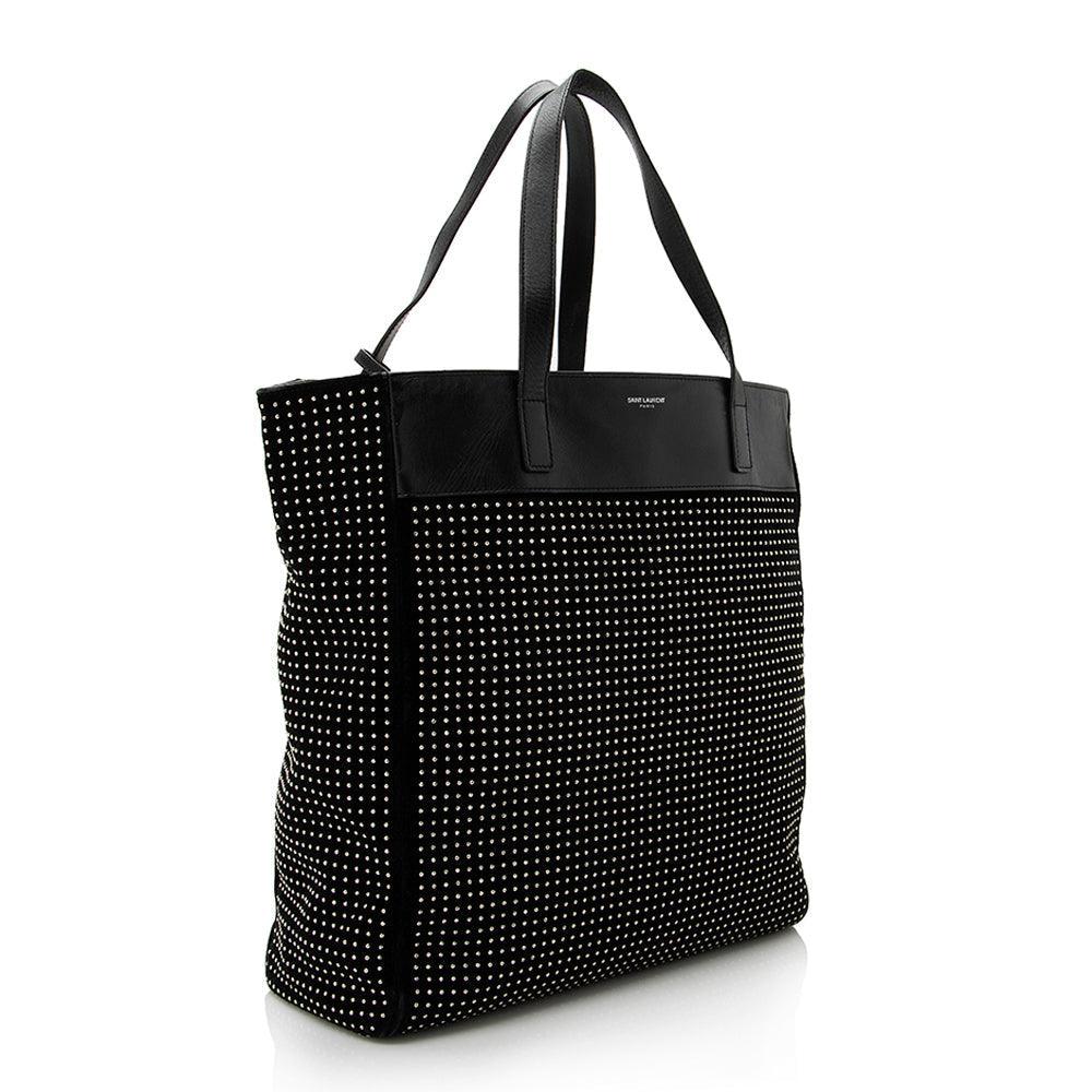 Saint Laurent Leather Studded N/S Shopper Tote (SHF-21777)