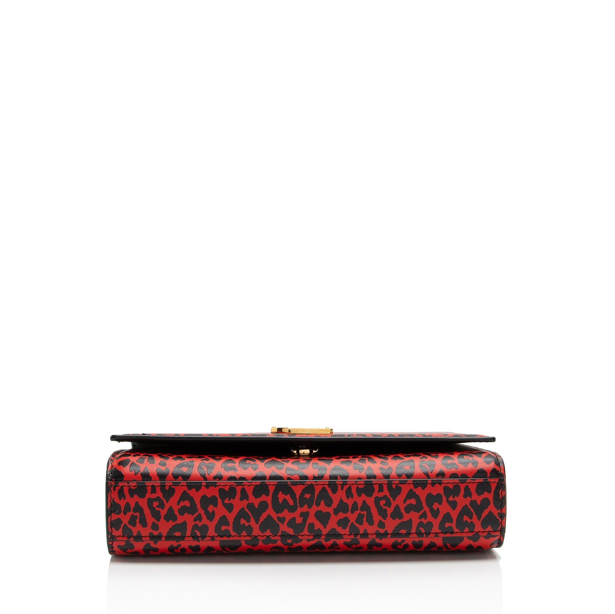 Saint Laurent Leopard Heart Print Leather Monogram Kate Small Shoulder Bag (SHF-V8CWAD)