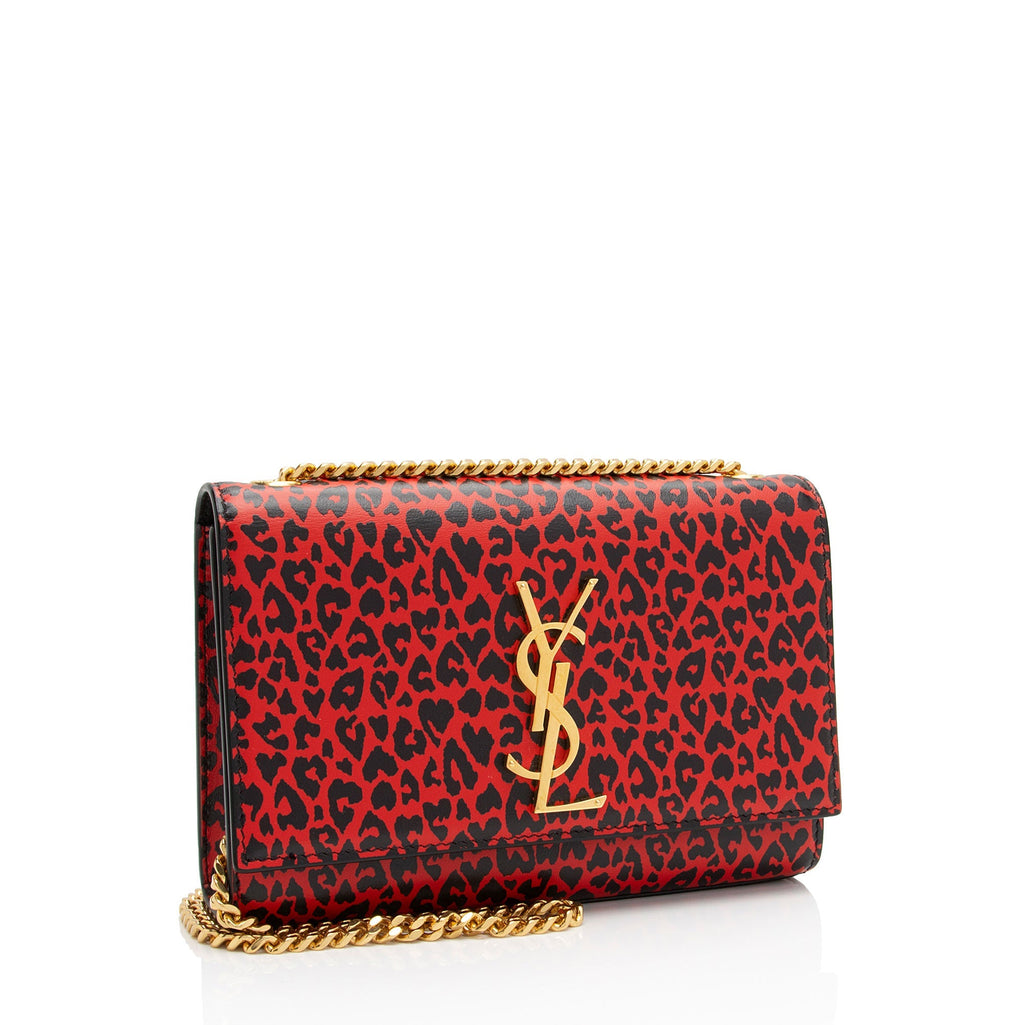 Saint Laurent Leopard Heart Print Leather Monogram Kate Small Shoulder Bag (SHF-V8CWAD)