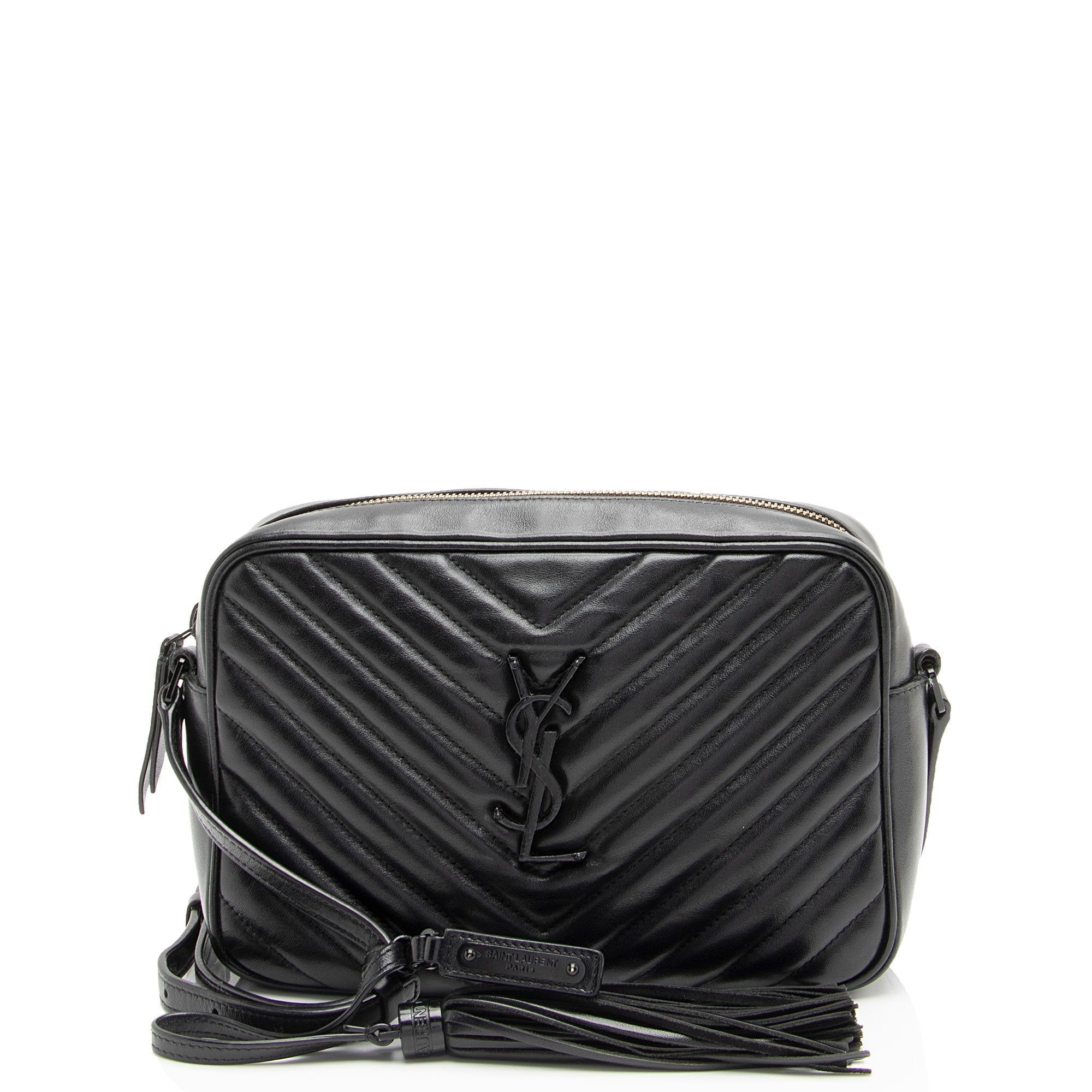 Saint Laurent Matelasse Calfskin Matte Black Monogram Lou Camera Bag (SHF-APSLqT)