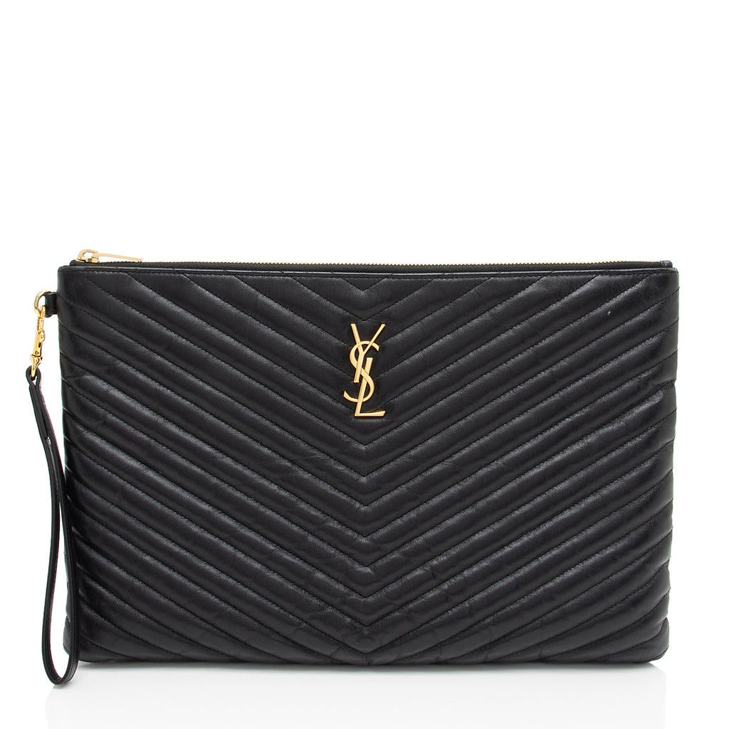 Saint Laurent Matelasse Calfskin Monogram Large Wristlet (SHF-Cxxp2w)