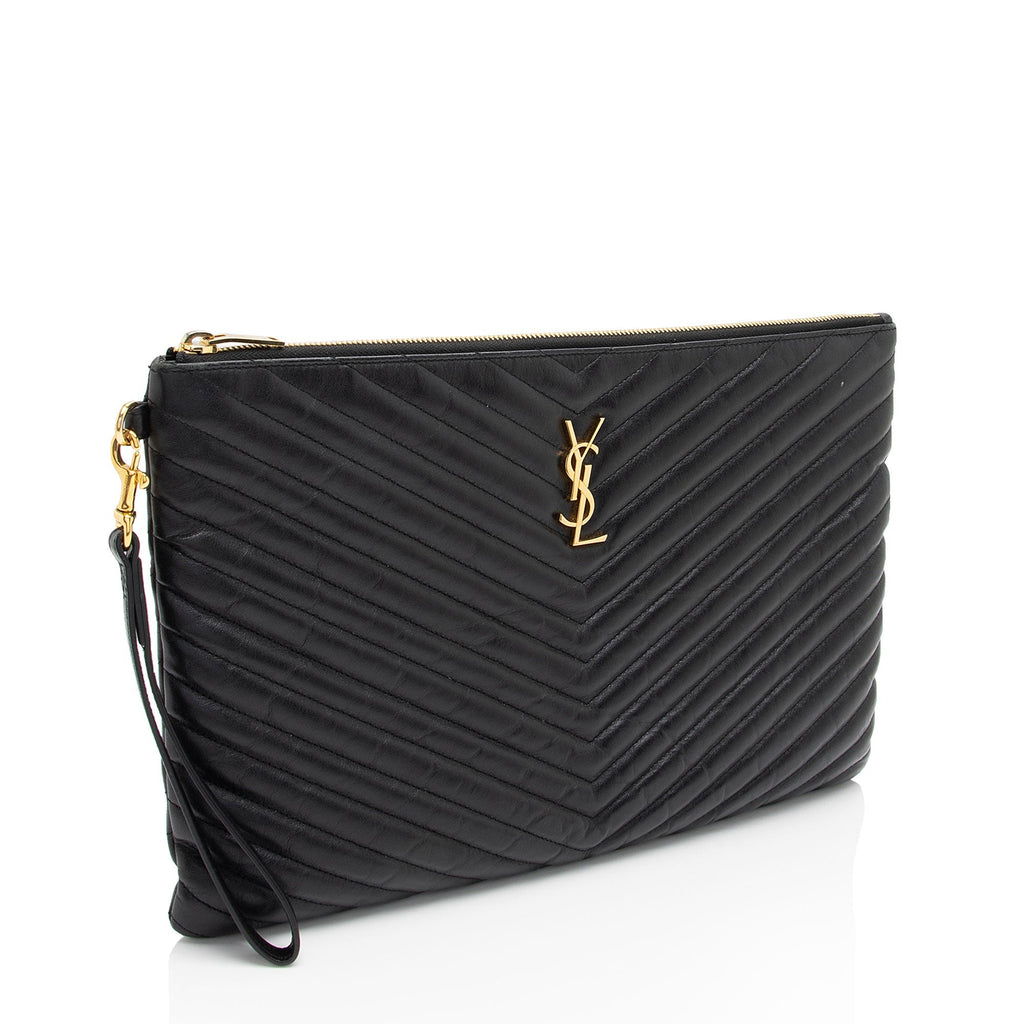 Saint Laurent Matelasse Calfskin Monogram Large Wristlet (SHF-Cxxp2w)