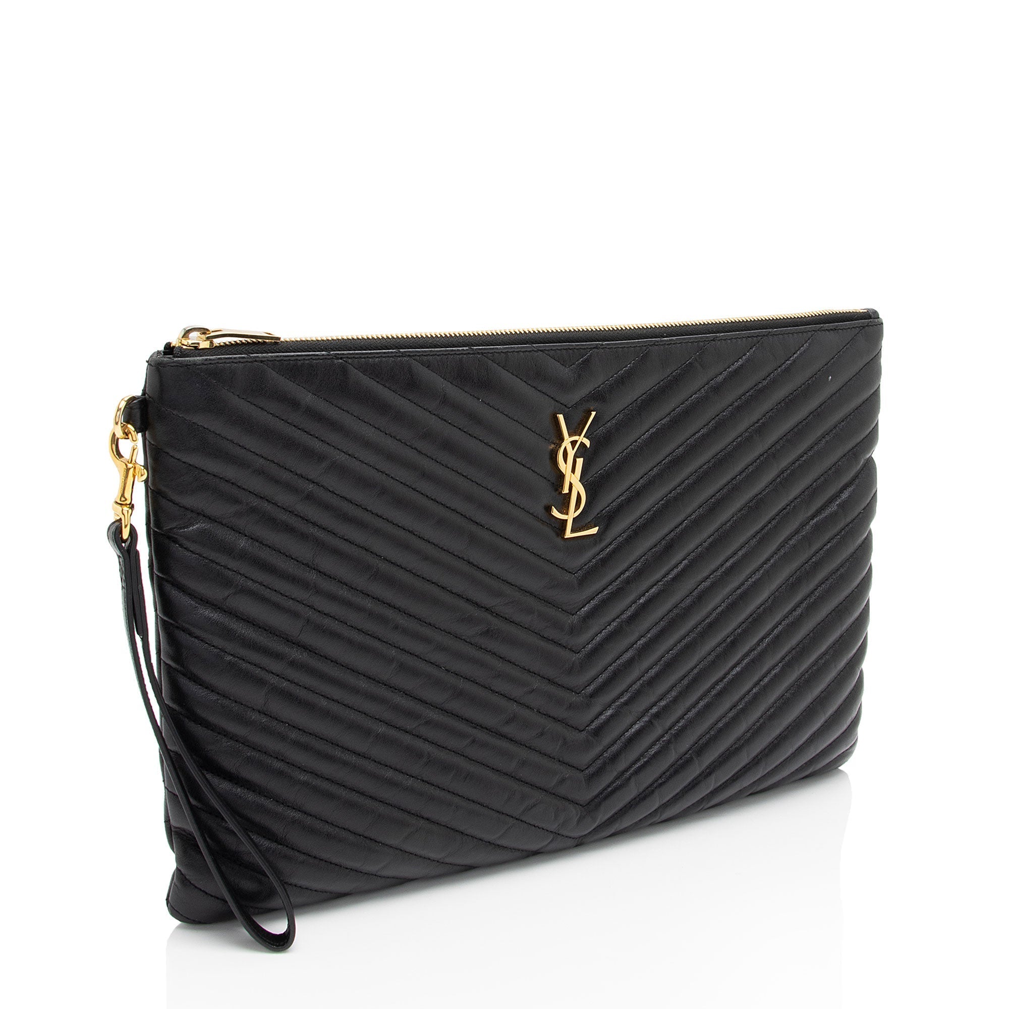 Saint Laurent Matelasse Calfskin Monogram Large Wristlet (SHF-Cxxp2w)