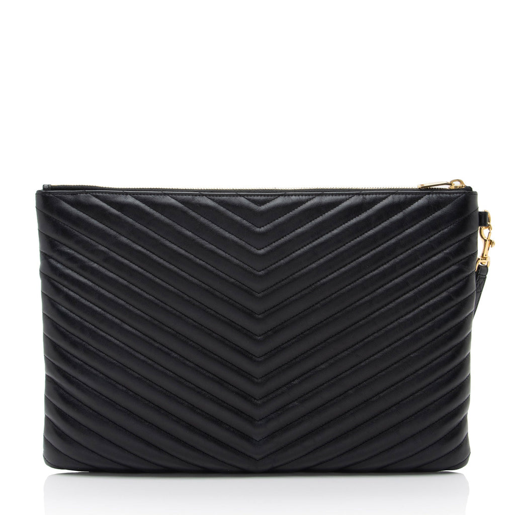 Saint Laurent Matelasse Calfskin Monogram Large Wristlet (SHF-J3F1B7)