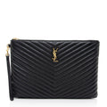 Saint Laurent Matelasse Calfskin Monogram Large Wristlet (SHF-J3F1B7)