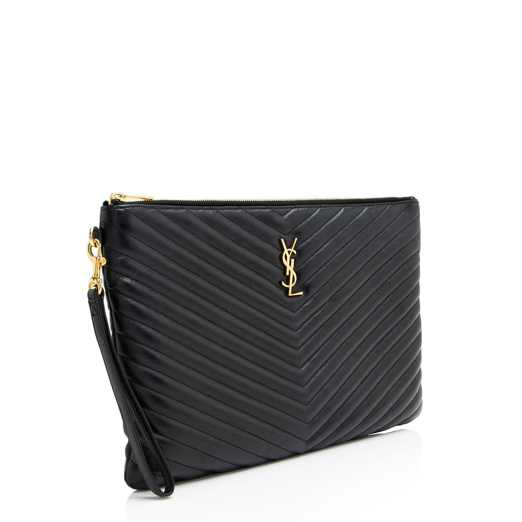 Saint Laurent Matelasse Calfskin Monogram Large Wristlet