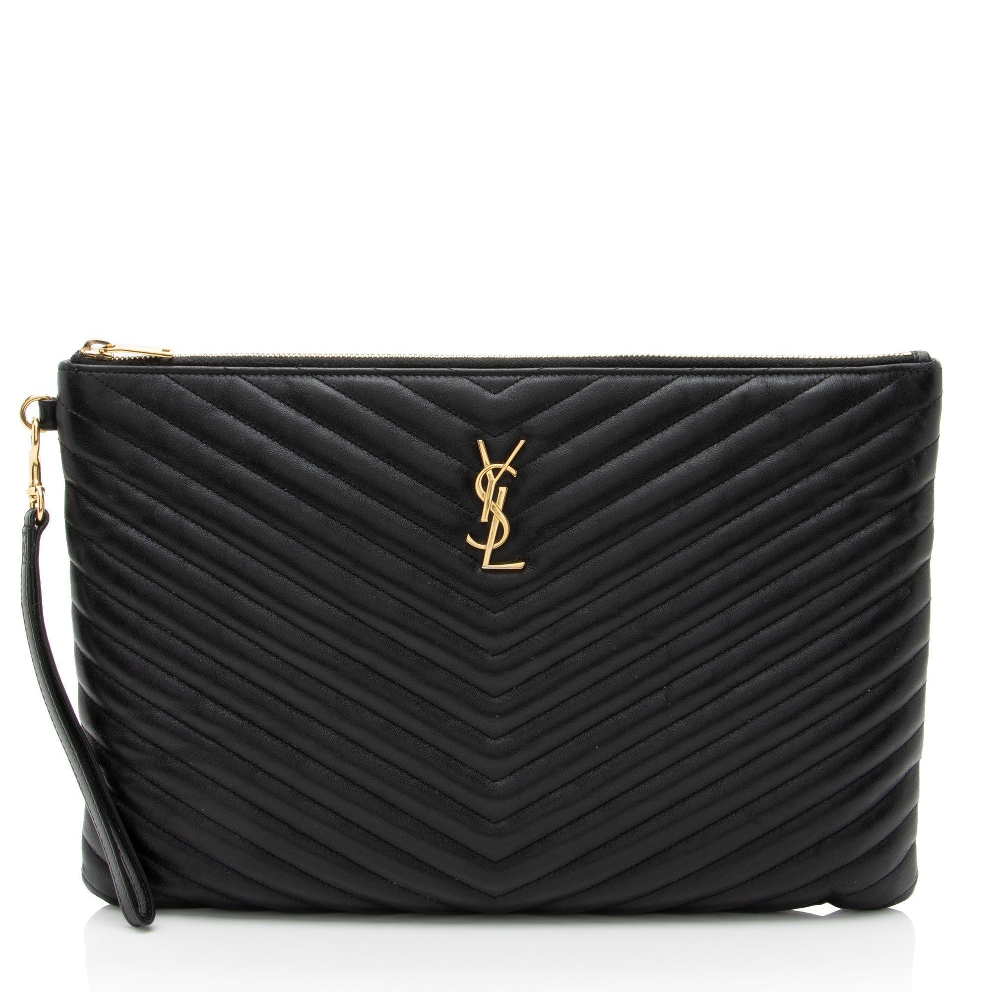 Saint Laurent Matelasse Calfskin Monogram Large Wristlet