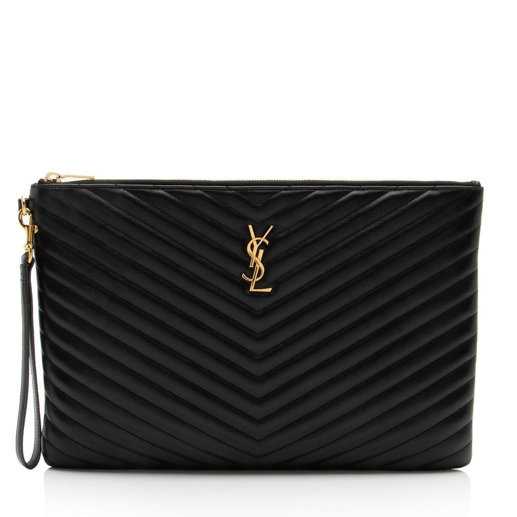 Saint Laurent Matelasse Calfskin Monogram Large Wristlet