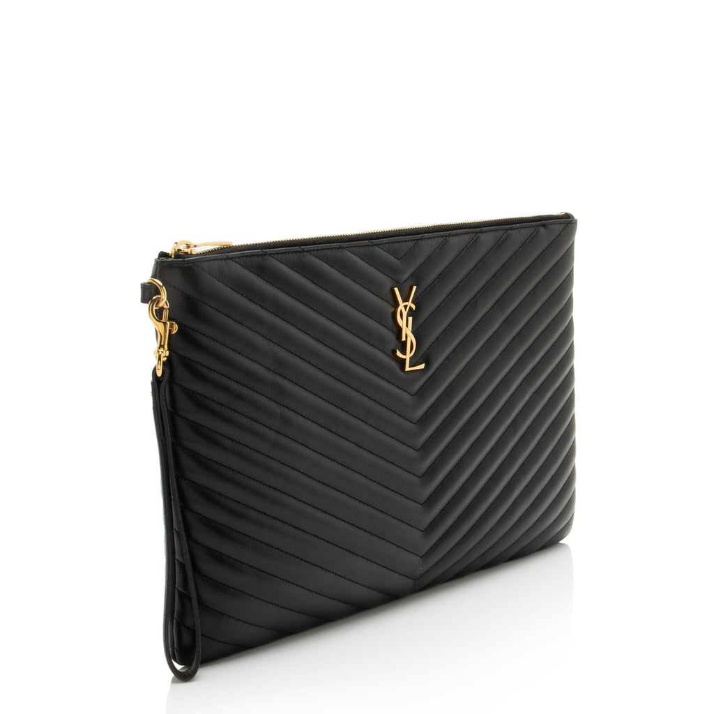 Saint Laurent Matelasse Calfskin Monogram Large Wristlet