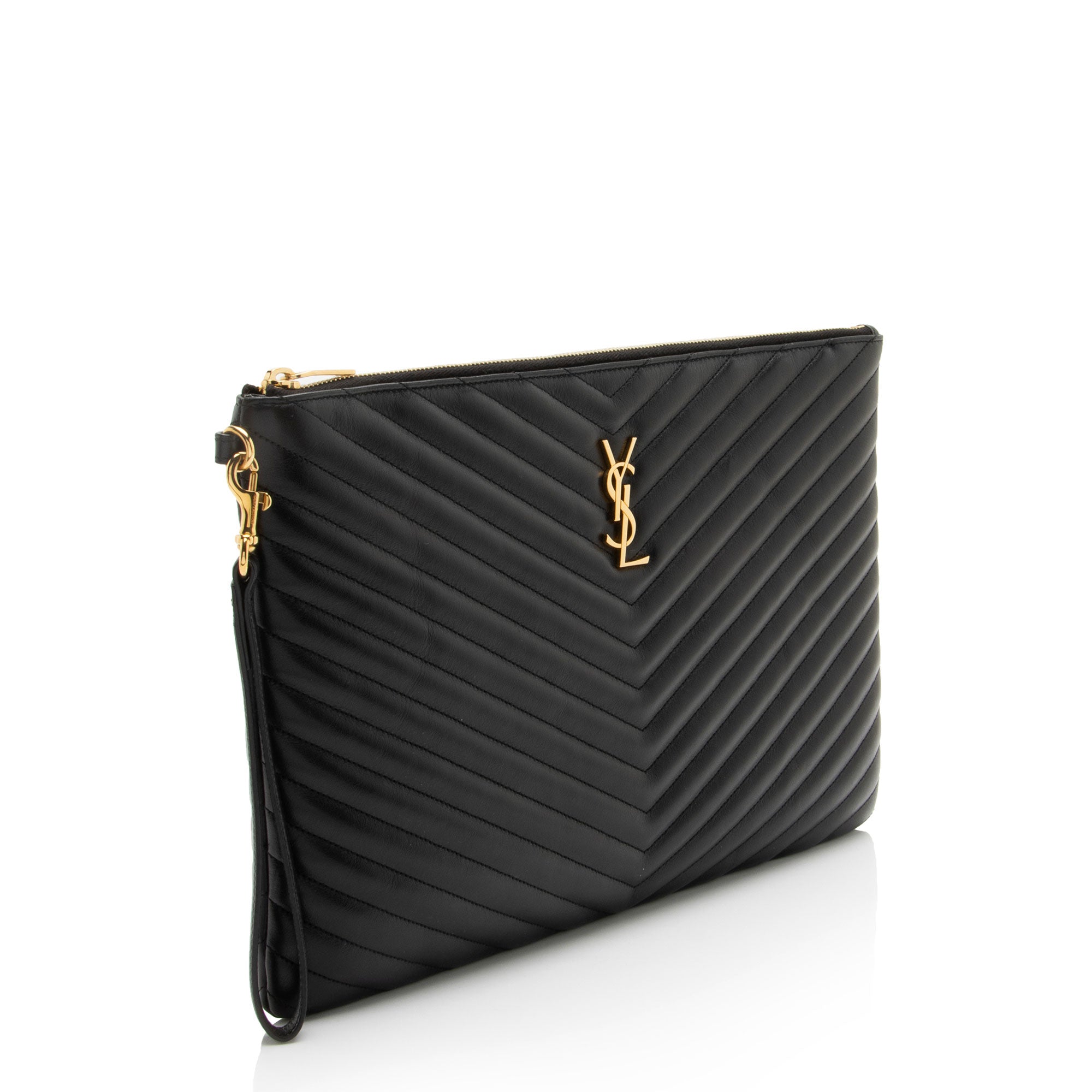 Saint Laurent Matelasse Calfskin Monogram Large Wristlet