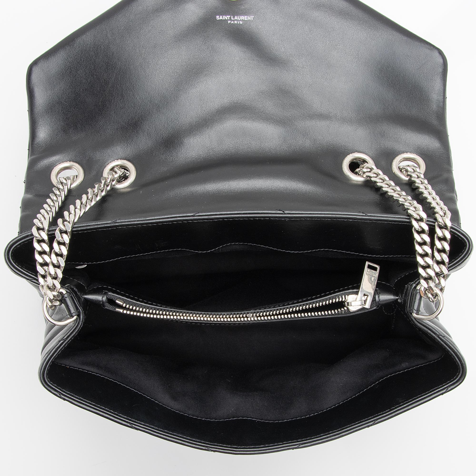 Saint Laurent Matelasse Calfskin Monogram LouLou Chain Medium Shoulder Bag (SHF-23572)