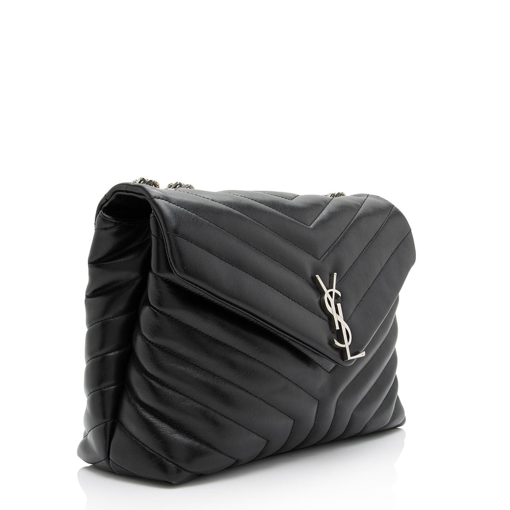 Saint Laurent Matelasse Calfskin Monogram LouLou Chain Medium Shoulder Bag (SHF-23572)