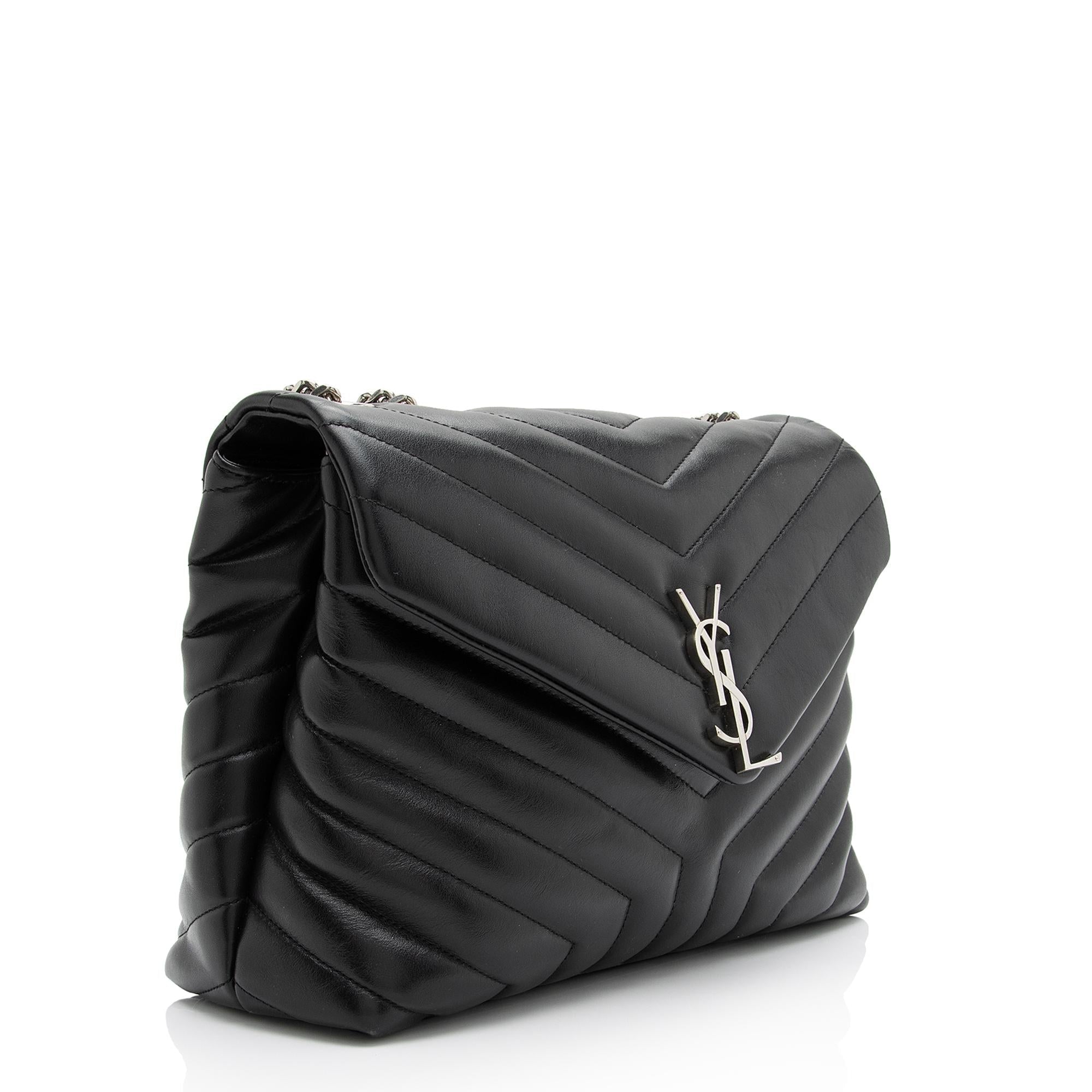 Saint Laurent Matelasse Calfskin Monogram LouLou Chain Medium Shoulder Bag (SHF-23572)