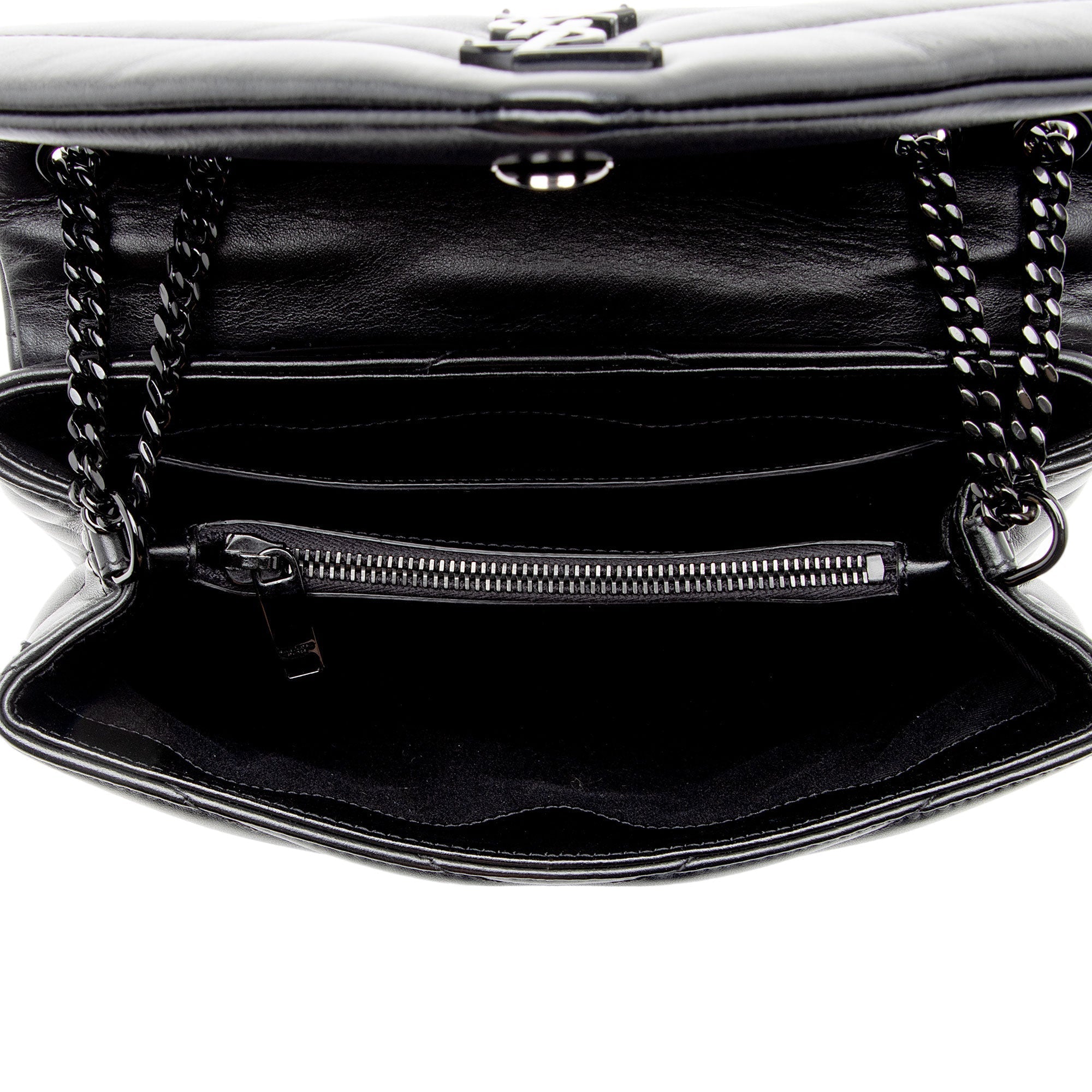 Saint Laurent Matelasse Calfskin Monogram LouLou Chain Small Crossbody (SHF-acKu6w)