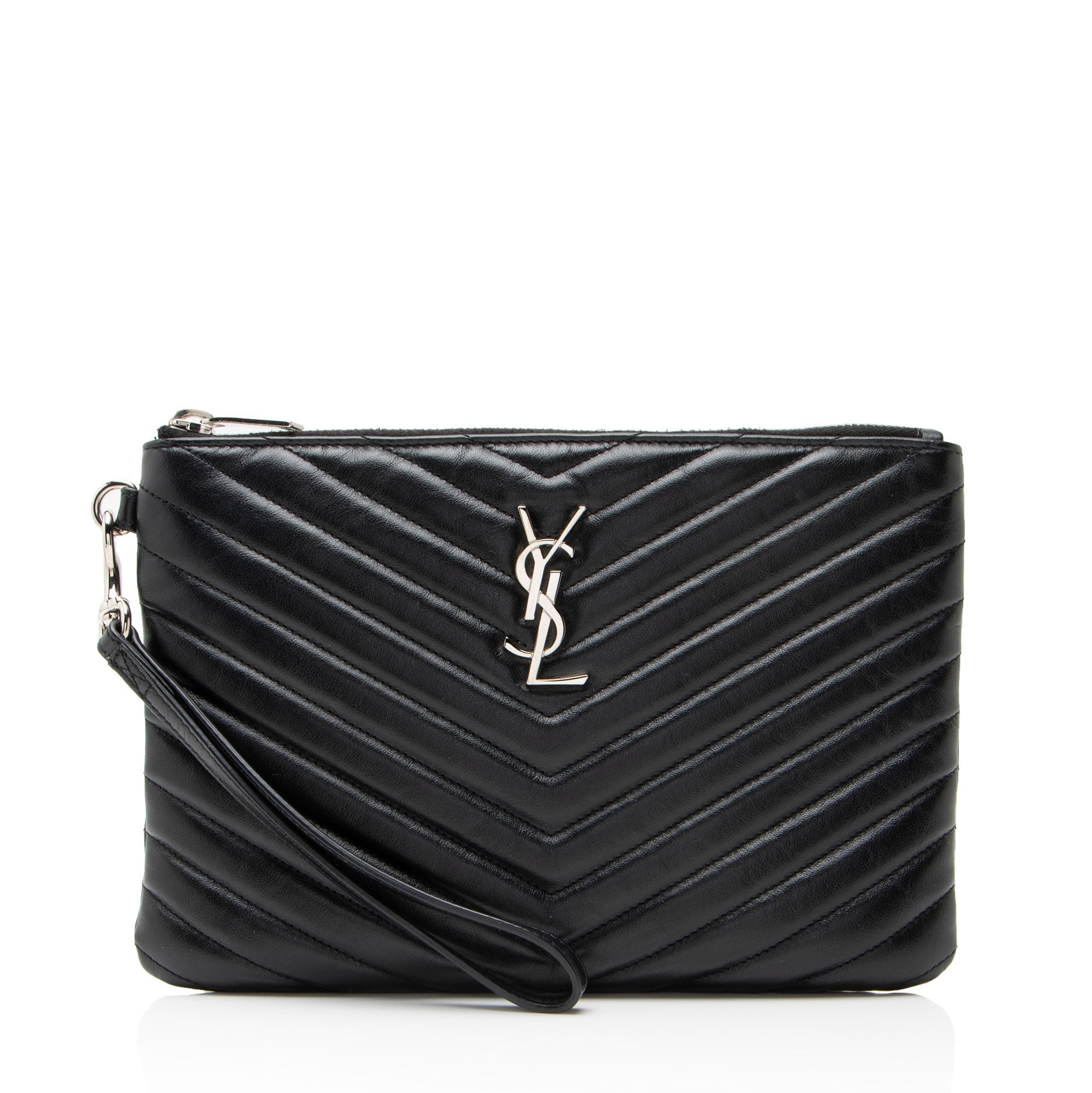 Saint Laurent Matelasse Calfskin Monogram Small Wristlet