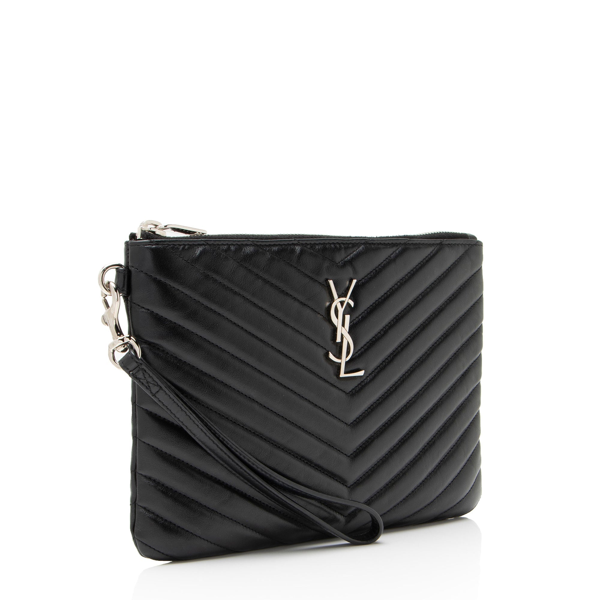 Saint Laurent Matelasse Calfskin Monogram Small Wristlet