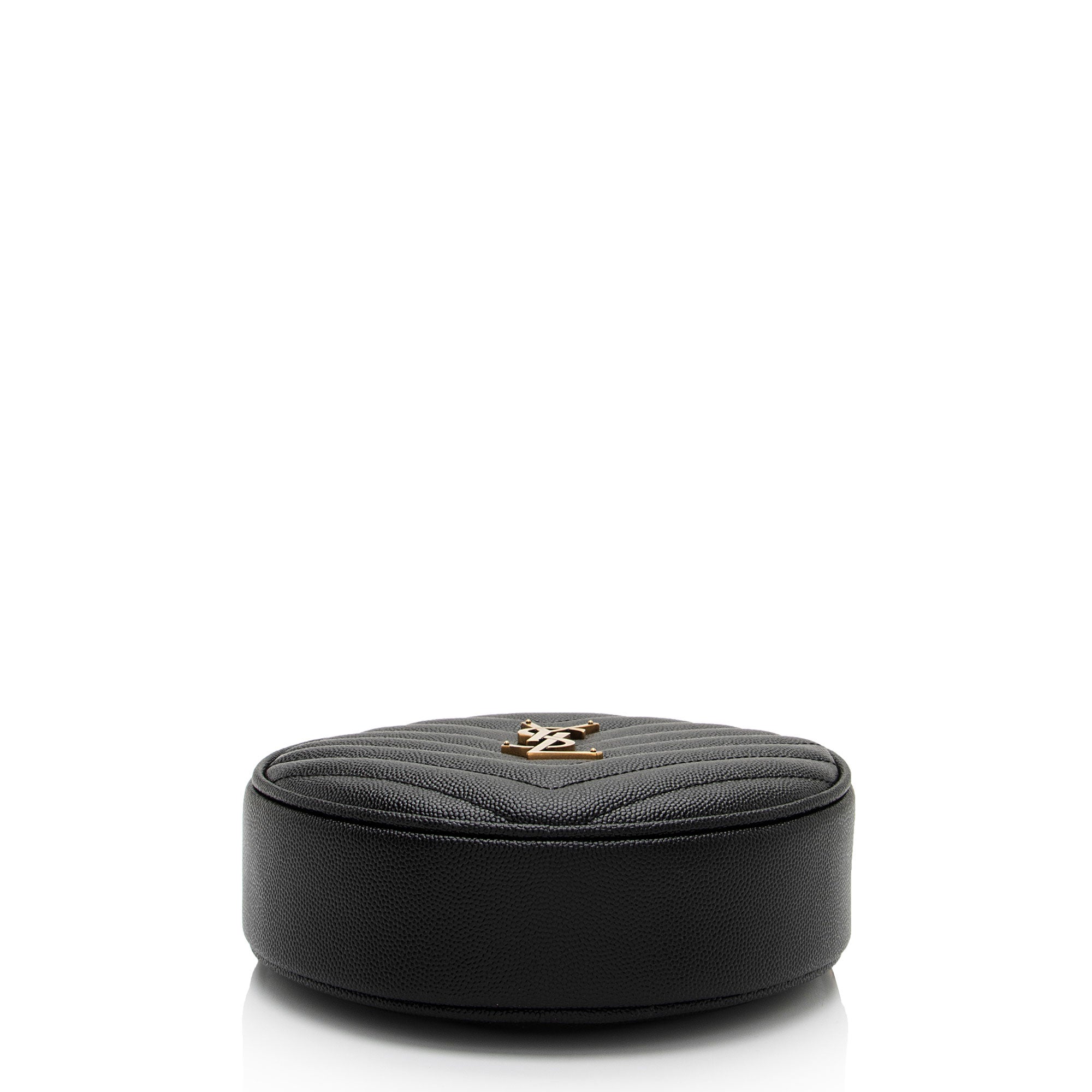 Saint Laurent Matelasse Calfskin Monogram Vinyle Round Camera Bag (SHF-uS4MX2)